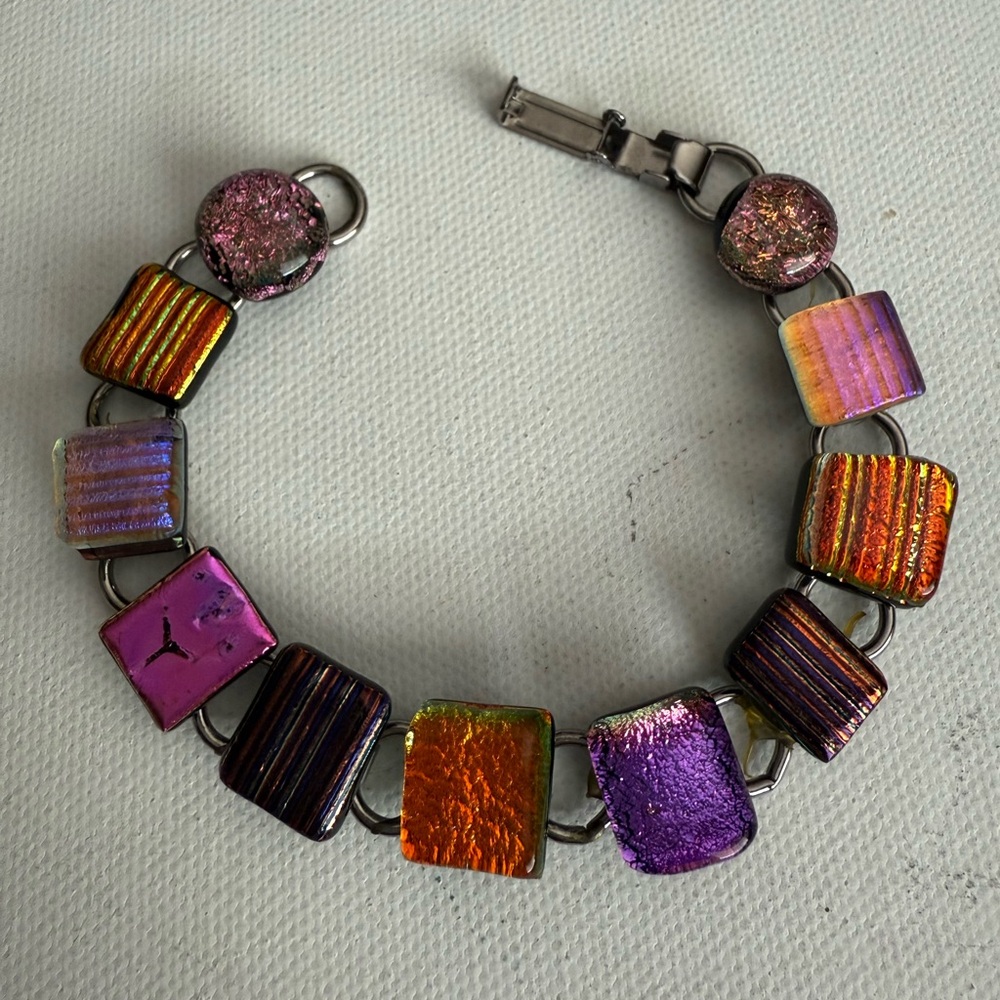 Colorful vintage Dichroic Fused Art Glass Link Bracelet
